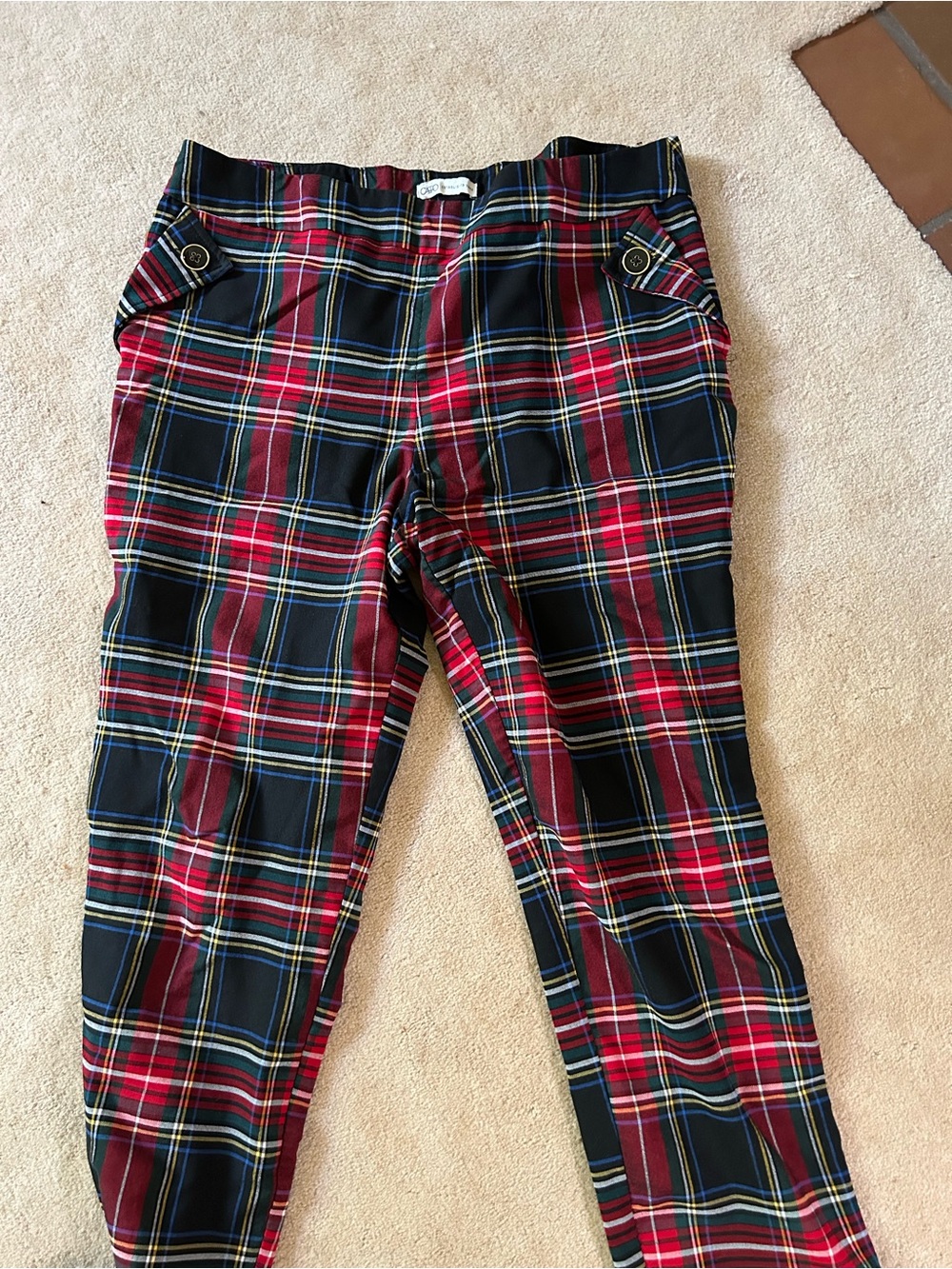 Cato Black Red Plaid  Pants stretch side pockets Sz 16